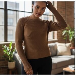 The Fifth Label Women's Cut Out Ribbed Knit Cut Out Sweater XS Dark Tan